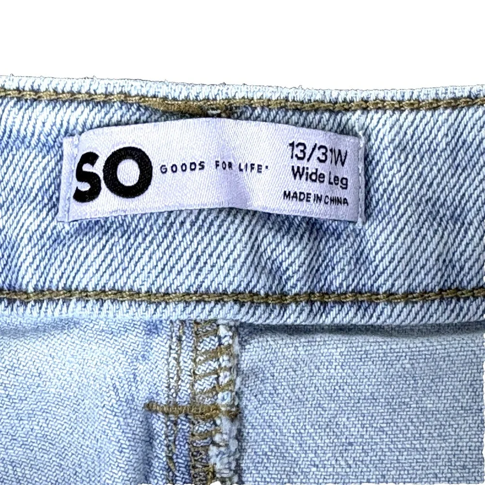 SO Womens Wide Leg Cropped Denim Jeans Raw Hem Light Wash‎ Size 13 31W - Picture 4 of 16
